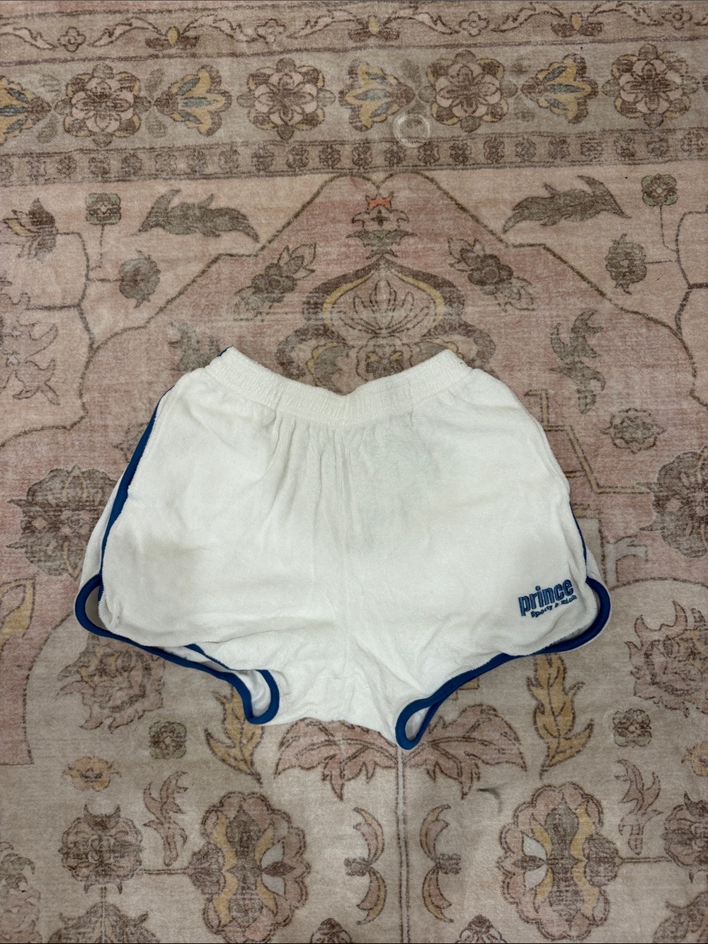 Sporty & Rich White Terry Shorts with Blue Trim